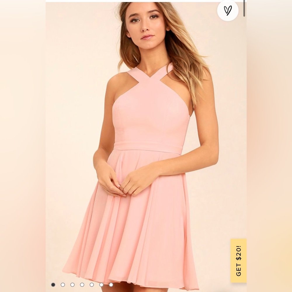 NWOT Lulu’s Baby Pink Skater Style Dress with Halter Neck Detail